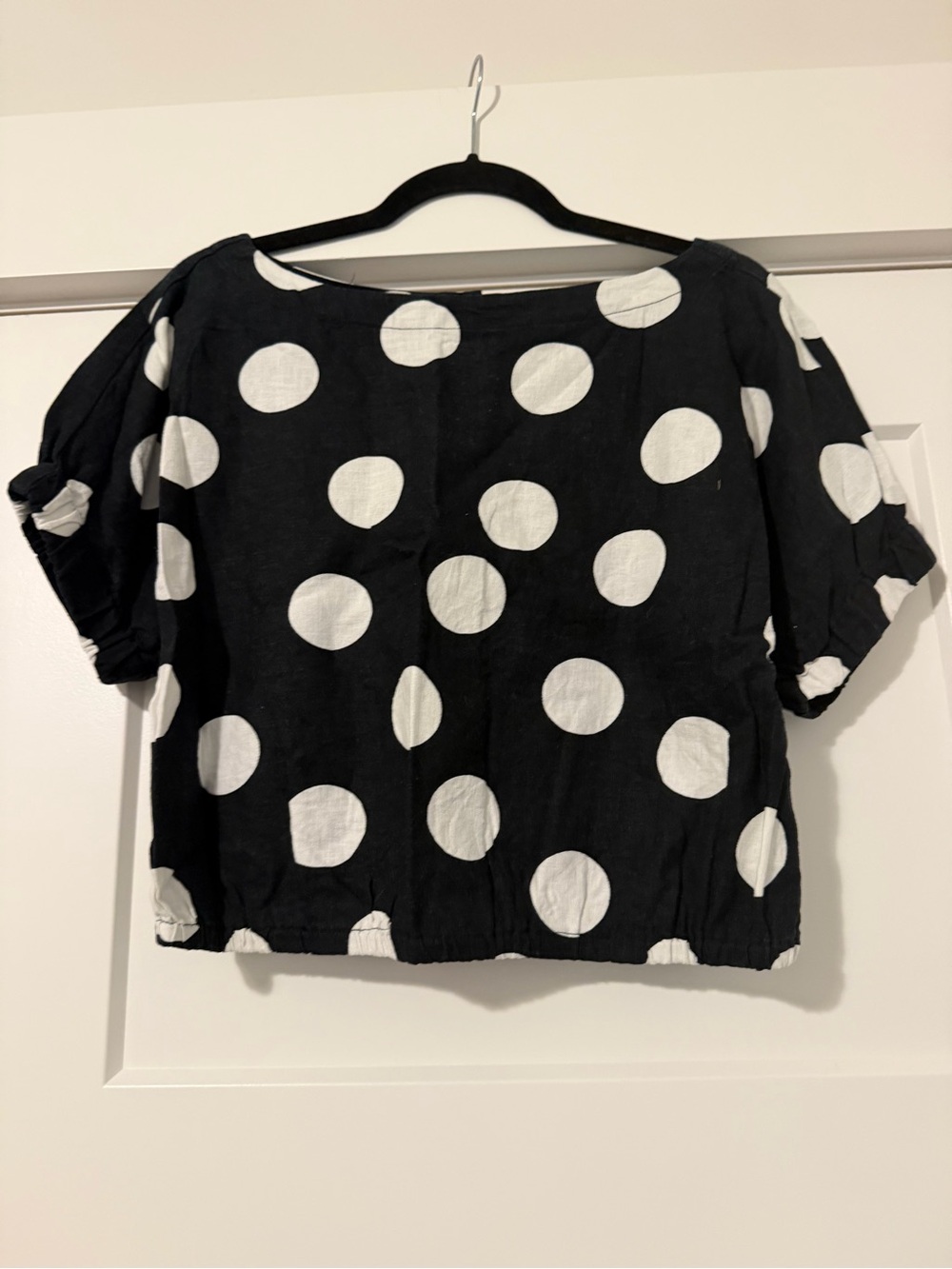 Black & White Polka Dot Crop Top - linen with button back
